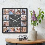 Svart Anpassningsbar Photo Collage Elegant Fyrkantig Klocka<br><div class="desc">Skapa enkelt din egen personlig av svart träplank eleganten stil med väggklocka med anpassningsbar foton. För bästa resultat ska skörd gå till kvadrat - med skärningspunkten i mitten - före uppladdning.</div>
