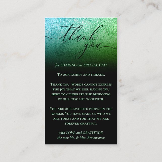 Svart Anpassningsbar Photo Glitz Grönt Tack Tilläggskort (Framsida)