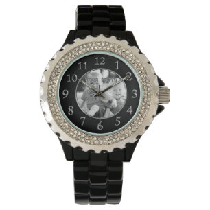 Svart ansikteklockor för kvinnor DITT FOTO Armbandsur
