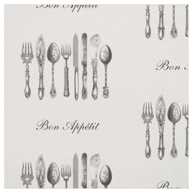 Svart Appetit för vitSilverwareBon anpassningsbar Tyg (Provkarta)