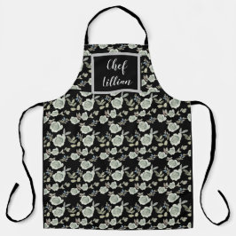 Svart Apron med Grått Blommigt Skriv ut Anpassning