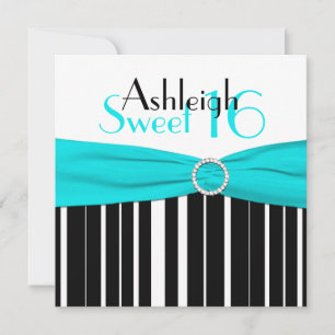 Svart, Aqua, vit Sweet sixteen-inbjudan Inbjudningar
