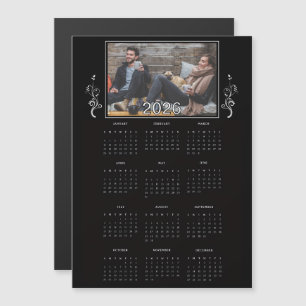 Svart år 2026 Foto kalender med lövverk