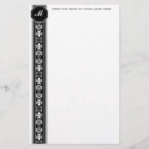 Svart ArabesqueMonogrambrevpapper Brevpapper