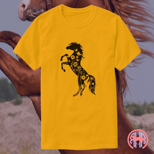 Svart arabisk blommig häst t shirt (Skapare uppladdad)