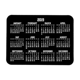 Svart årskalender 2019 Liten flexibel magnet