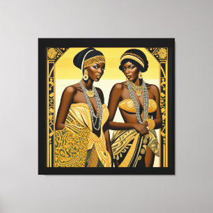 Svart Art Deco Beauties Roaring 1920- och 1930-tal Canvastryck