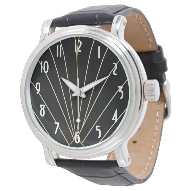 Svart Art Deco-design Armbandsur (Vinklad)
