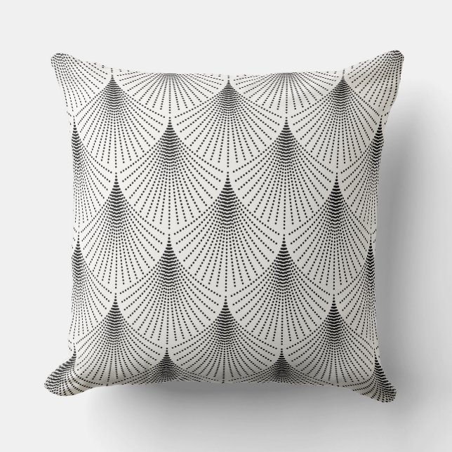 Svart Art-deco Geometric mönster On White Kudde (Framsida)