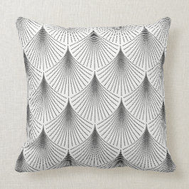 Svart Art-deco Geometric mönster On White Kudde