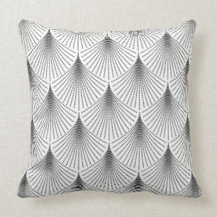 Svart Art-deco Geometric mönster On White Kudde