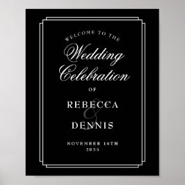 Svart Art Deco-välkomstskylt för bröllop i svart o Poster