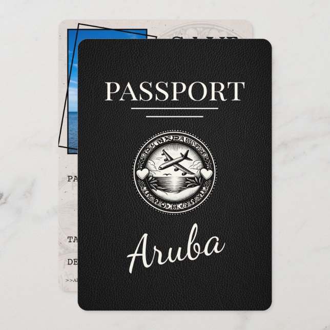 Svart Aruba Passport sparar datum Spara Datumet (Fram/baksida)
