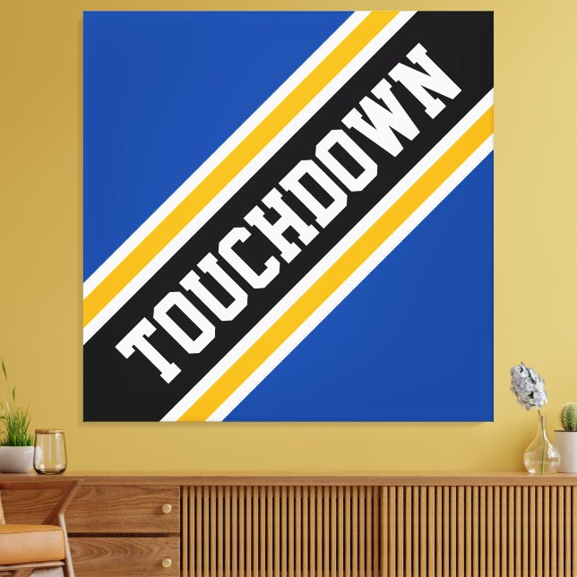 Svart, atletisk blå Gult, TOUCHDOWN Rand Canvastryck (Insitu (Vardagsrum))