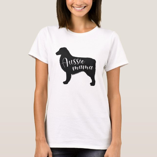 Svart Australian shepherd Silhouette| Aussie Mamma T Shirt (Framsida)