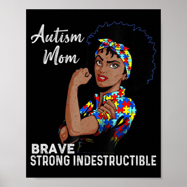 Svart Autism Mamma Ostrukturable Autism Awareness  Poster (Framsidan)
