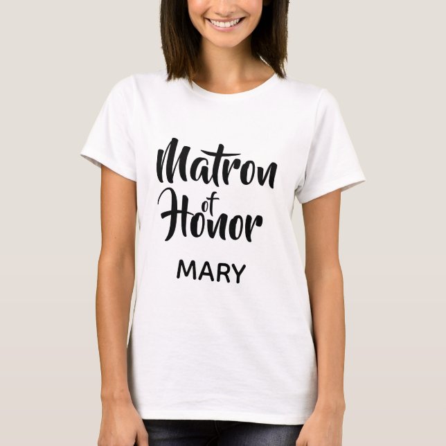 Svart Avslappnad Skript Matron av honor Monogram-f T Shirt (Framsida)