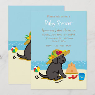 Svart baby shower för hatt för Labrador valpsugrör Inbjudningar
