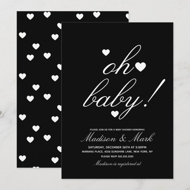 Svart babystövel med minimalistisk Flytande hörn Inbjudningar (Fram/baksida)