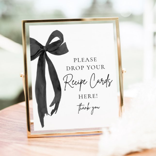 Svart Båg Dela ett Receptkort Bröllopsduschskylt Poster (Black Bow Share a Recipe Card Bridal Shower Sign)
