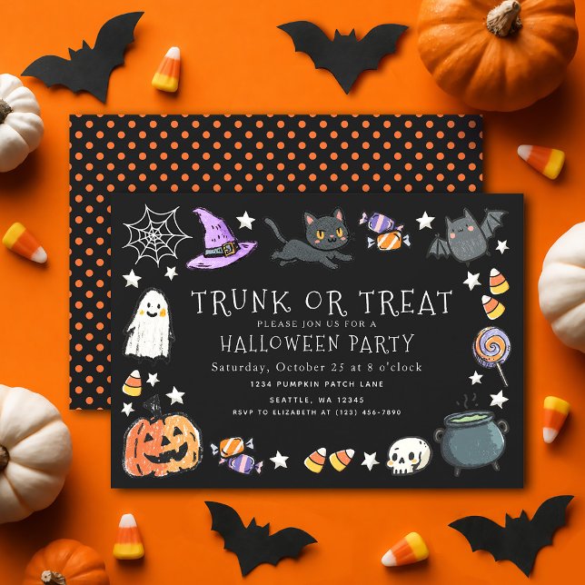 Svart bagage eller behandla barn krita Halloween-f Inbjudningar (Skapare uppladdad)