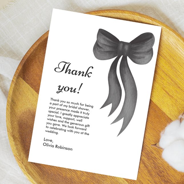 Svart båge Hon knyter knuten Bröllopsfest  Tack Kort (Black Bow She's Tying the Knot Bridal Shower Thank You Card  )