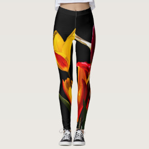 Svart bakgrund av tulpanblommor leggings