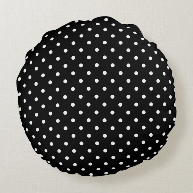Svart bakgrund för chic liten vitpolka dots rund kudde (Baksidan)