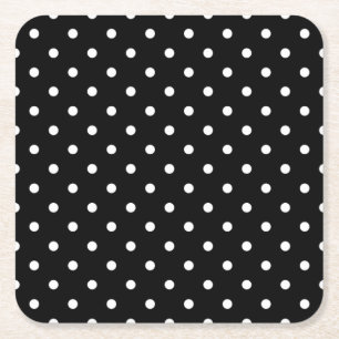 Svart bakgrund för chic Small White Polka dots Underlägg Papper Kvadrat