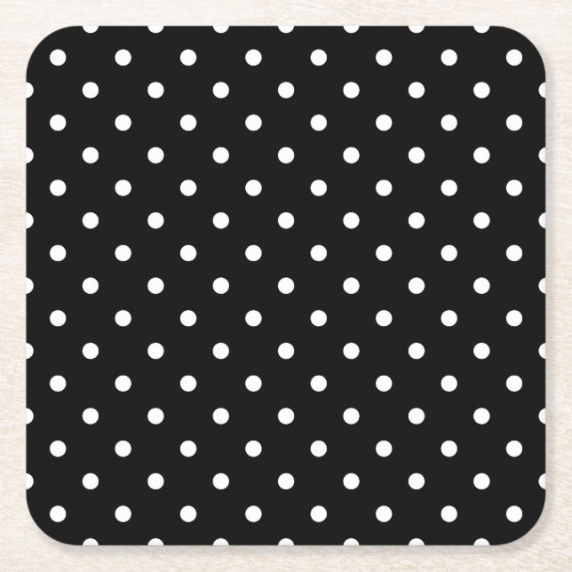 Svart bakgrund för chic Small White Polka dots Underlägg Papper Kvadrat (Framsidan)