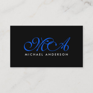 Svart bakgrund för mörk blått Monogram-Elegant Visitkort
