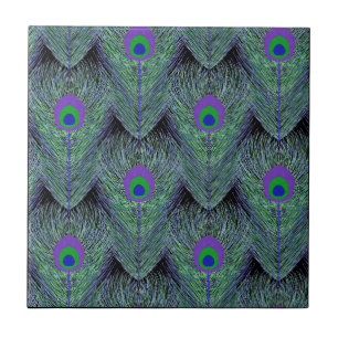 Svart bakgrund för peacock Feathers Kakelplatta