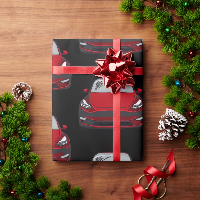 Svart bakgrund för Red Electric Fordon SUV Car Bla Presentpapper (Julgåva)