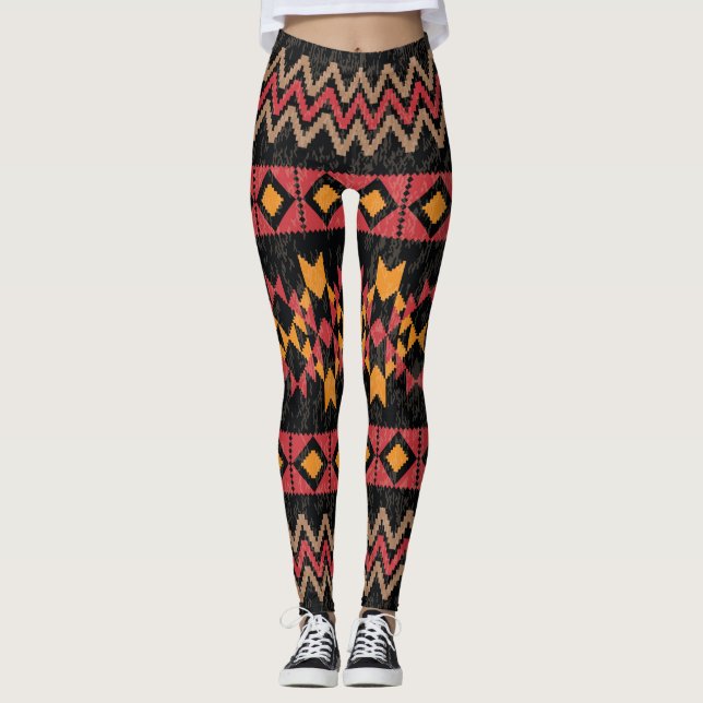 Svart bakgrund, Geometric Modern Mönster. Leggings (Framsida)