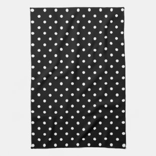 Svart bakgrund i Small White Polka dots Kökshandduk