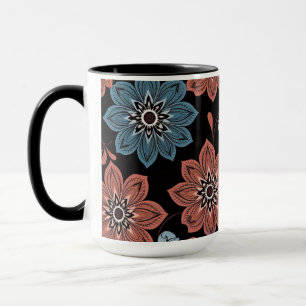 Svart bakgrund med blommor mugg