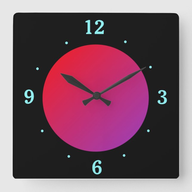 Svart bakgrund med den röda/rosa Moon> väggen tar Fyrkantig Klocka (Framsida)