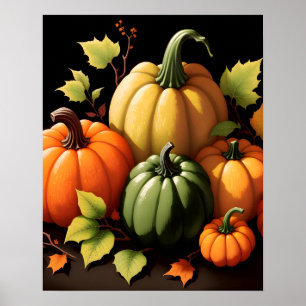 Svart bakgrund med färgade pumpor poster