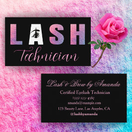 Svart bakgrund med fet Lilac Rosa Lash Tech Design Visitkort