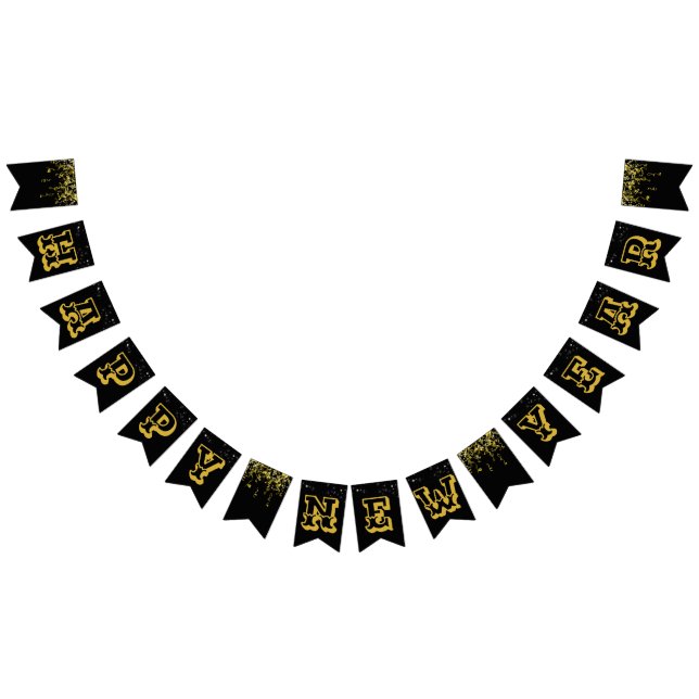 Svart bakgrund med stjärnan guldfärgad Gott nytt å Vimplar (Alla)