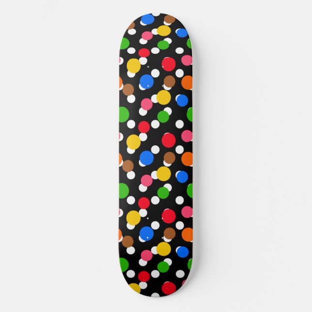 Svart bakgrundsfärgad Polka dots Mini Skateboard Bräda 18,5 Cm (Framsida)