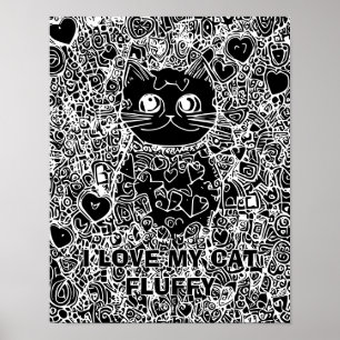 Svart bakgrundsfärgning av Vuxen för katt Abstrakt Poster