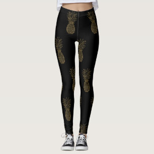Svart baljväxter Guld Metallisk ananas Leggings