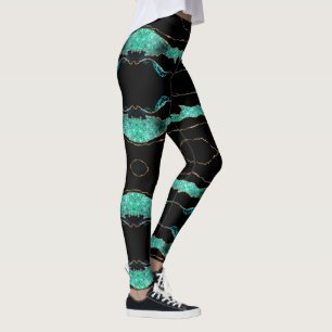 Svart baljväxter i Teal Guld Glitter Leggings