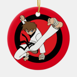Svart bälteKarate/Ninja brunettpojke Julgransprydnad Keramik