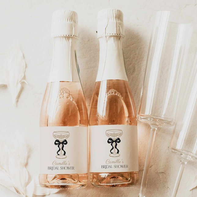 Svart band Champagne  (Elegant Black Bows and Bubbly Bridal Shower mini champagne bottle labels)