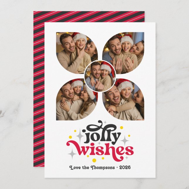 Svart Band Jul Firande Retro Fotokollage Jul Julkort (Fram/baksida)