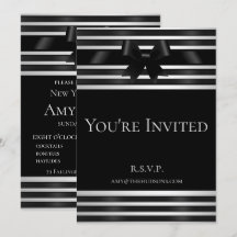 Svart band med vita ränder Nyårsafton inbjudan