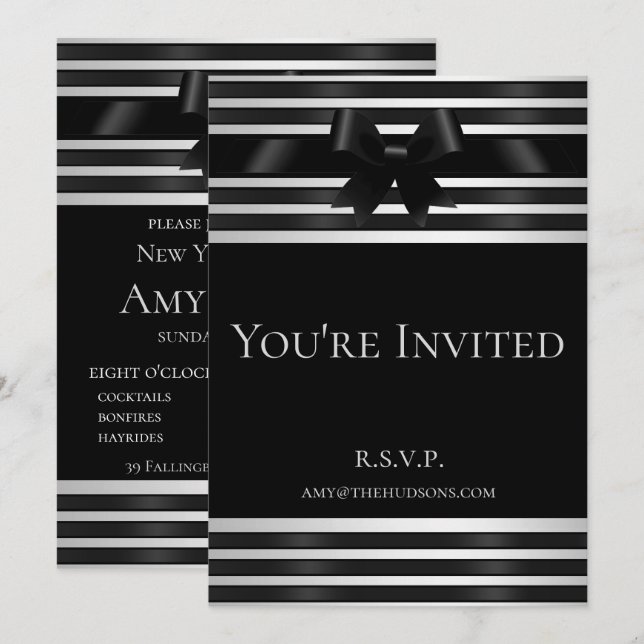 Svart band Vit rand Nyårsafton-inbjudan Inbjudningar (Fram/baksida)