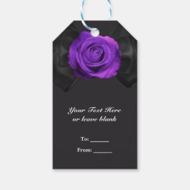 Svart bandbåge & lila ros FAVORIT I VALFRI FÄRG Presentetikett